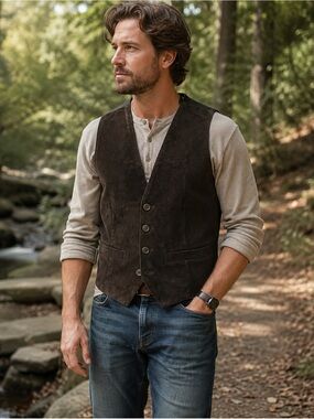 GREAT LAND Men's Brown Suede Button Down Vest M
